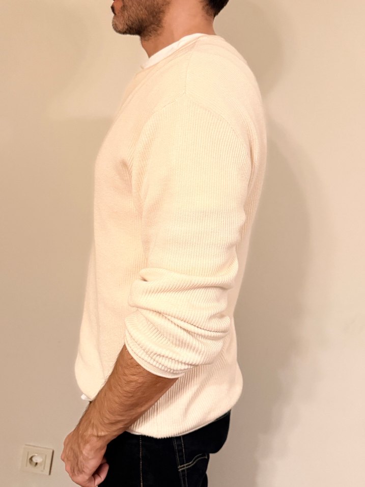 Bej Erkek Pamuklu Salaş Crew Neck Kazak - Görsel 5