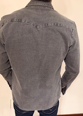 Gri Denim Uzun Kollu Erkek Gömlek - Görsel 6