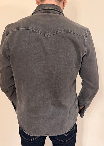 Gri Denim Uzun Kollu Erkek Gömlek - Görsel 5