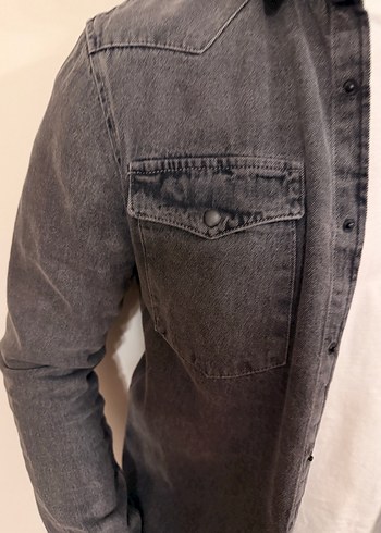 Gri Denim Uzun Kollu Erkek Gömlek - Görsel 3