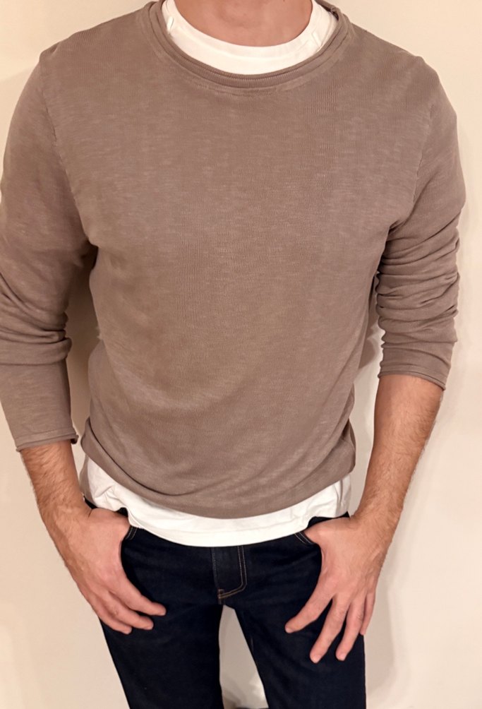 Bej Erkek Bisiklet Yaka İnce Triko - Görsel 3