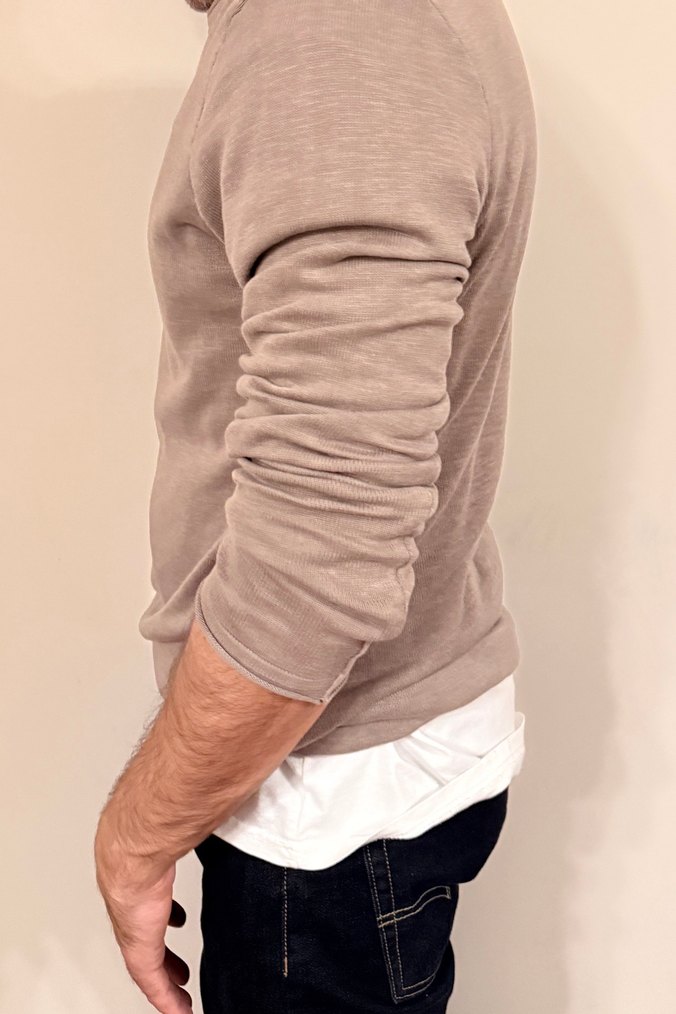 Bej Erkek Bisiklet Yaka İnce Triko - Görsel 4