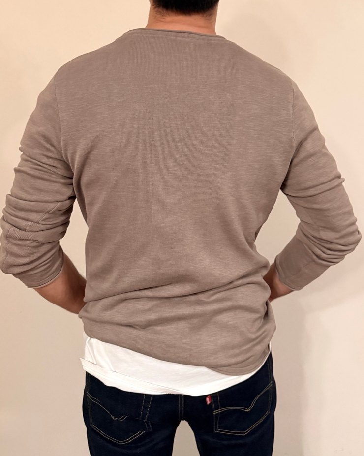 Bej Erkek Bisiklet Yaka İnce Triko - Görsel 5