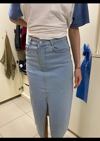 Mavi Denim Midi Etek Yırtmaçlı - Görsel 2