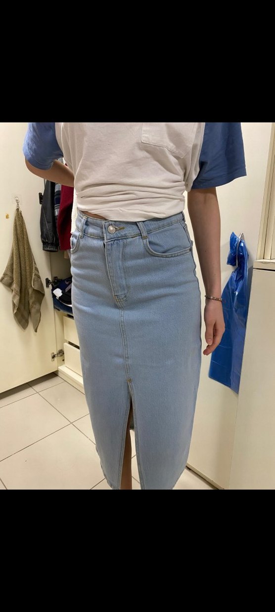 Mavi Denim Midi Etek Yırtmaçlı - Görsel 2