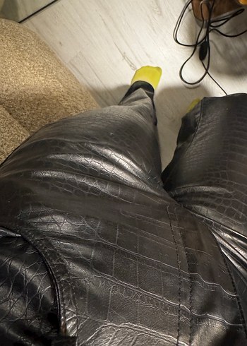 Kadın Siyah Deri Biker pantolon - Görsel 3