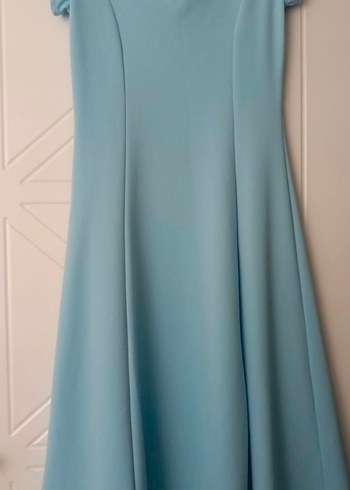 Mavi V Yakalı Uzun Kadın Elbise - Görsel 4