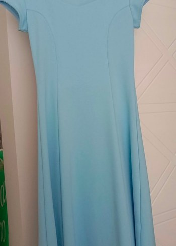 Mavi V Yakalı Uzun Kadın Elbise - Görsel 2