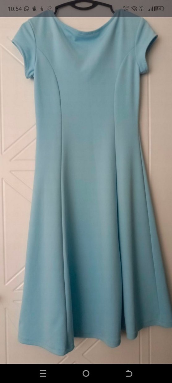 Mavi V Yakalı Uzun Kadın Elbise - Görsel 4