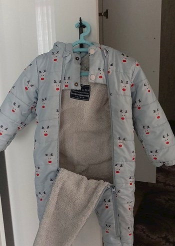 Gri Polar Bebek Tulum, Kürklü ve Baskılı. - Görsel 4