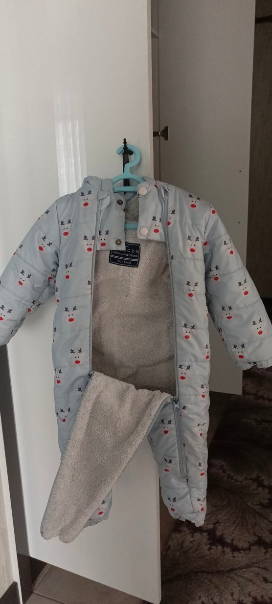 Gri Polar Bebek Tulum, Kürklü ve Baskılı. - Görsel 4