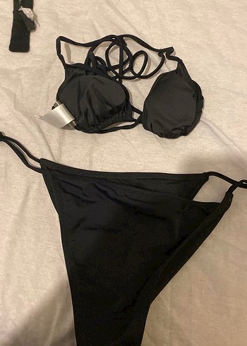Siyah Strappy Kadın Bikini Takımı ve turuncu