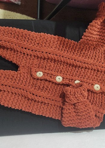 Kahverengi Kapüşonlu Örgü bebek tulum - Görsel 4