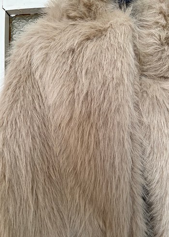 Bej Kadın Midi Boy Suni Kürk Mont - Görsel 3