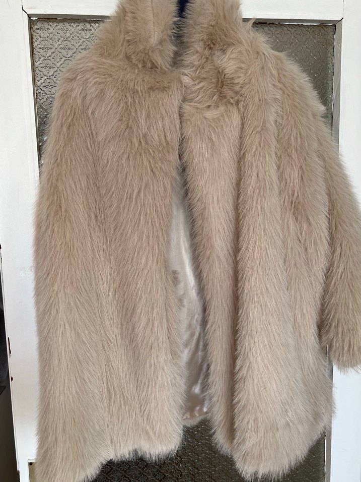 Bej Kadın Midi Boy Suni Kürk Mont - Görsel 2