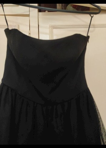 Mango Siyah Straplez Mini Abiye Elbise - Görsel 3