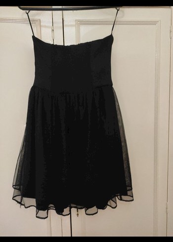 Mango Siyah Straplez Mini Abiye Elbise - Görsel 4