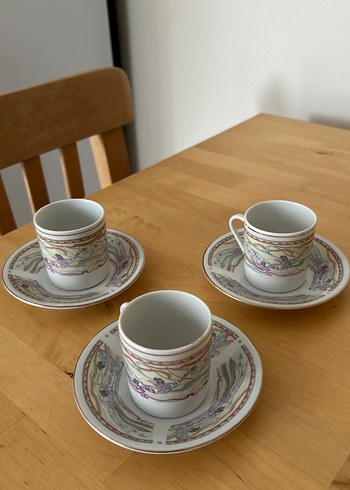 Pastel Renkli 3'lü Kahve Fincanı ve Tabağı Seti - Görsel 4