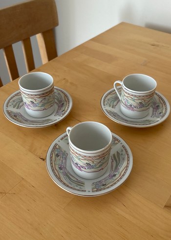 Pastel Renkli 3'lü Kahve Fincanı ve Tabağı Seti - Görsel 3