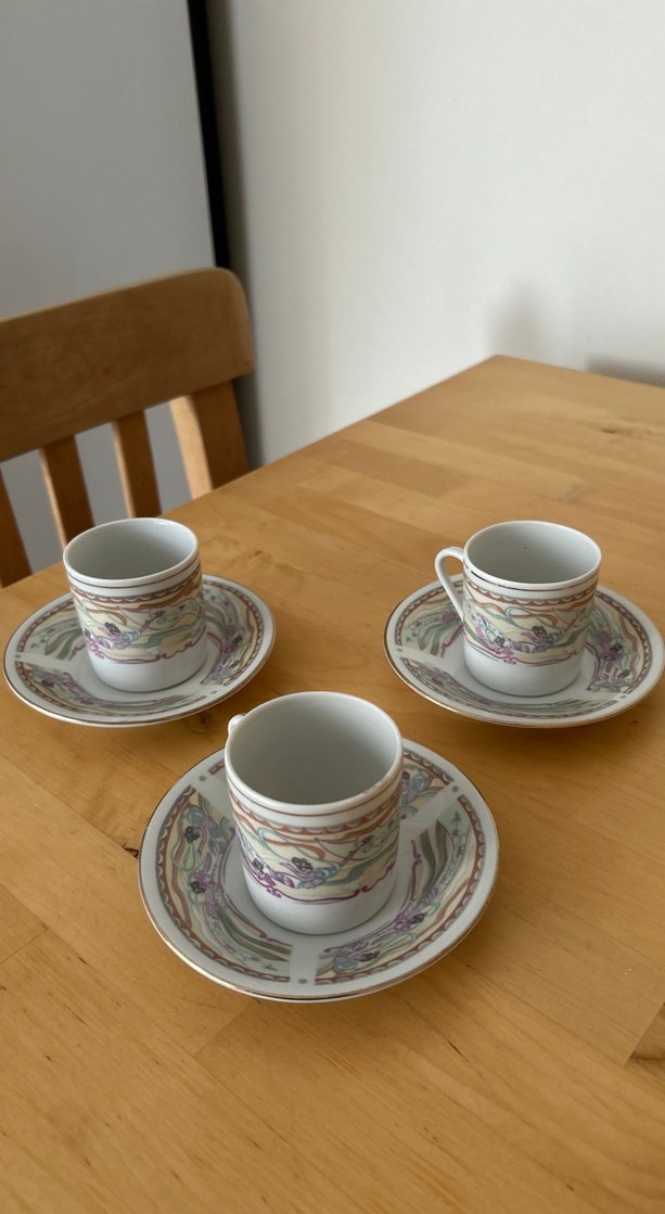 Pastel Renkli 3'lü Kahve Fincanı ve Tabağı Seti - Görsel 4