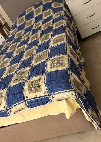 Parlak Mavi Kareli Yorgan çift kişilik  195cm en 195 boy - Görsel 4