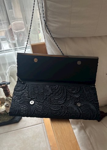Dantel İşlemeli Siyah Vintage abiye Kadın Portföy Çanta - Görsel 8