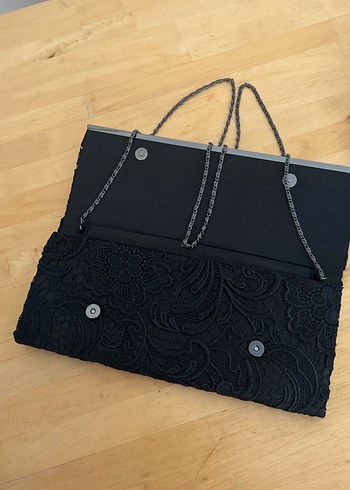 Dantel İşlemeli Siyah Vintage abiye Kadın Portföy Çanta - Görsel 2