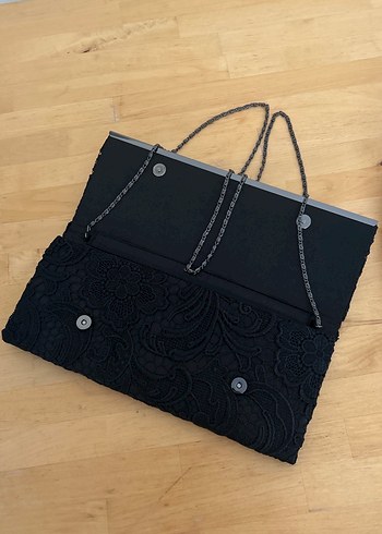 Dantel İşlemeli Siyah Vintage abiye Kadın Portföy Çanta - Görsel 3