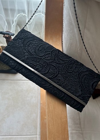 Dantel İşlemeli Siyah Vintage abiye Kadın Portföy Çanta - Görsel 6