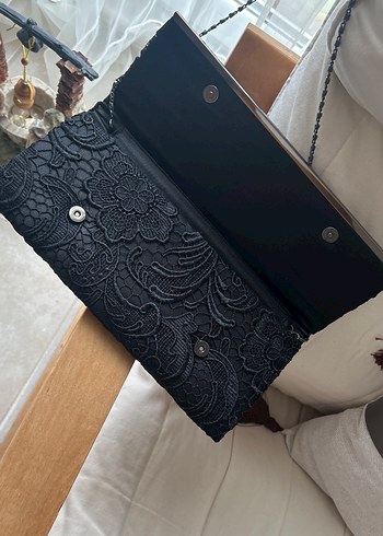 Dantel İşlemeli Siyah Vintage abiye Kadın Portföy Çanta - Görsel 7