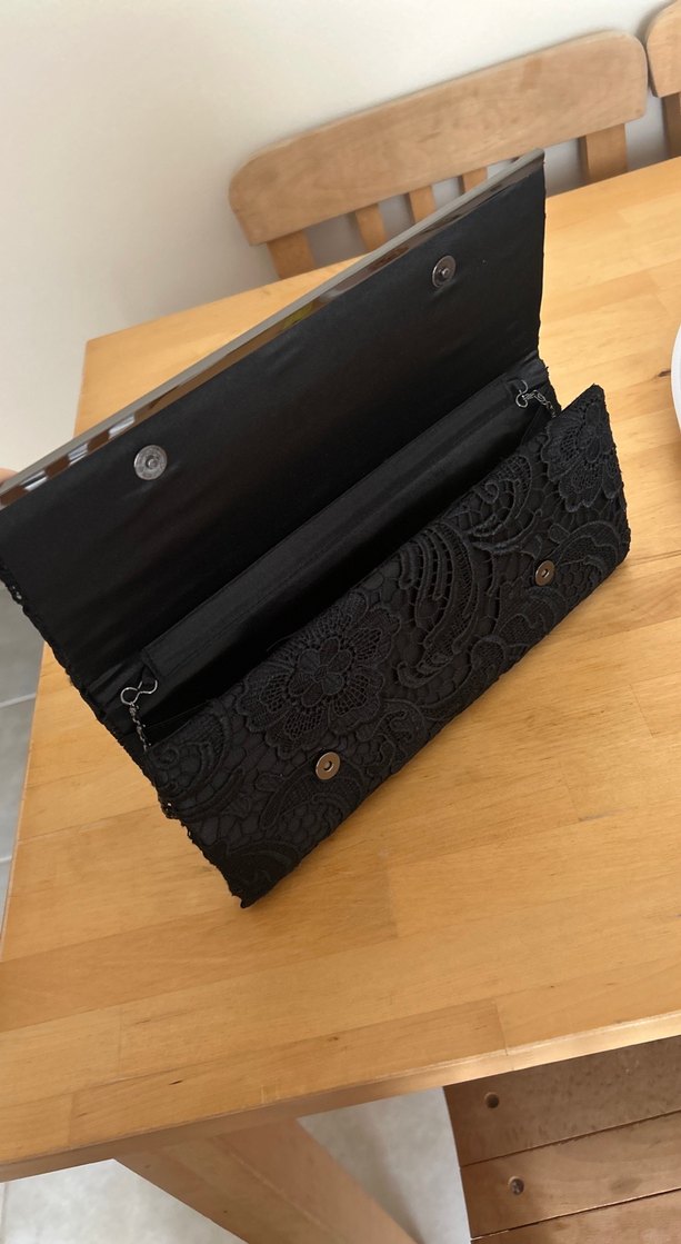 Dantel İşlemeli Siyah Vintage abiye Kadın Portföy Çanta - Görsel 4