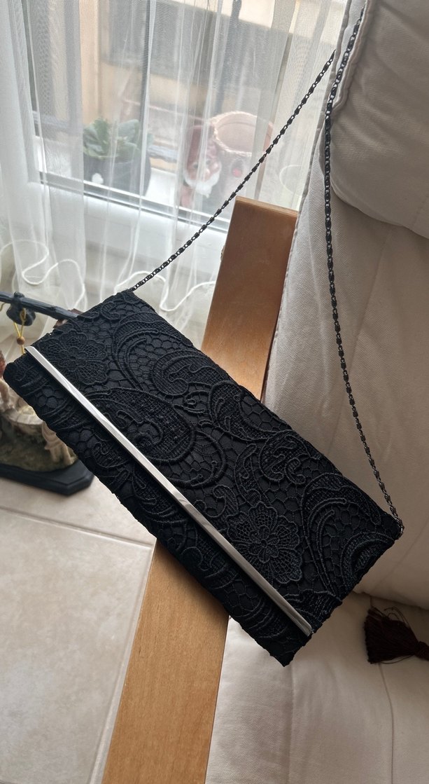 Dantel İşlemeli Siyah Vintage abiye Kadın Portföy Çanta - Görsel 5