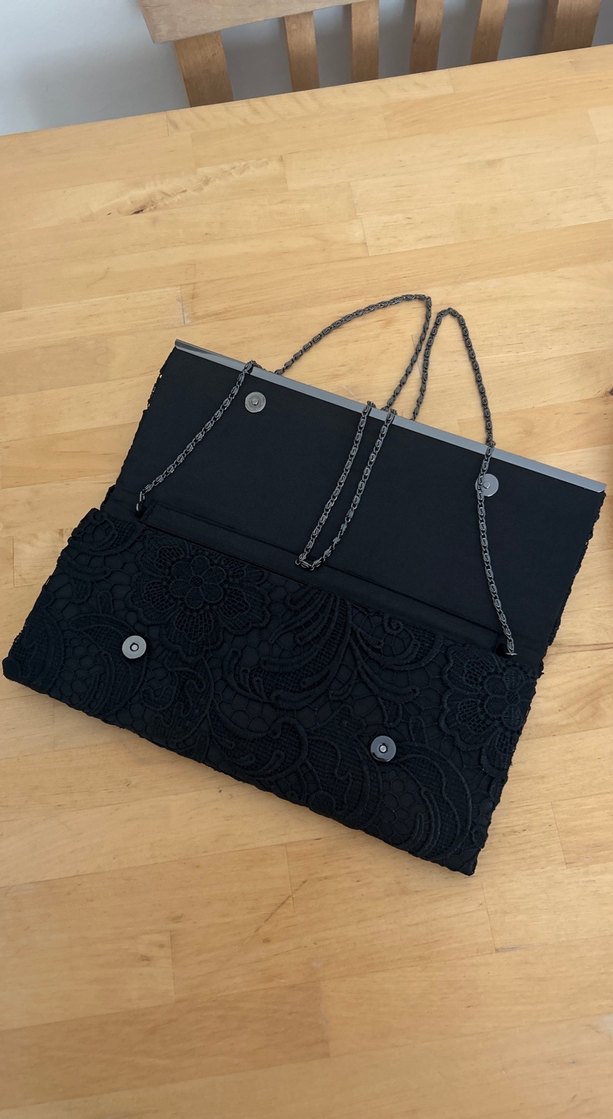 Dantel İşlemeli Siyah Vintage abiye Kadın Portföy Çanta - Görsel 3