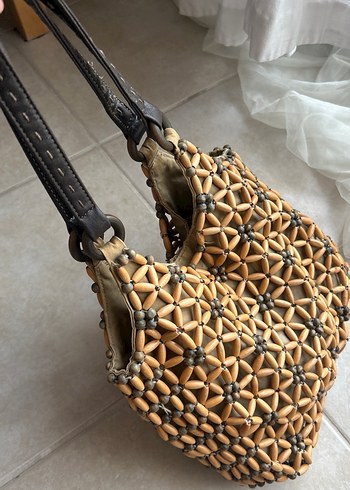 Bej Deri Tokalı Bohem Desenli Kadın Çanta - Görsel 6