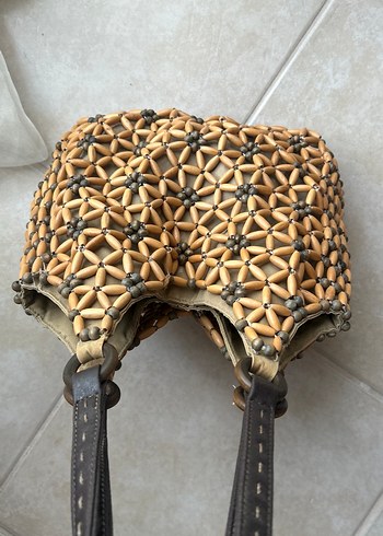 Bej Deri Tokalı Bohem Desenli Kadın Çanta - Görsel 5