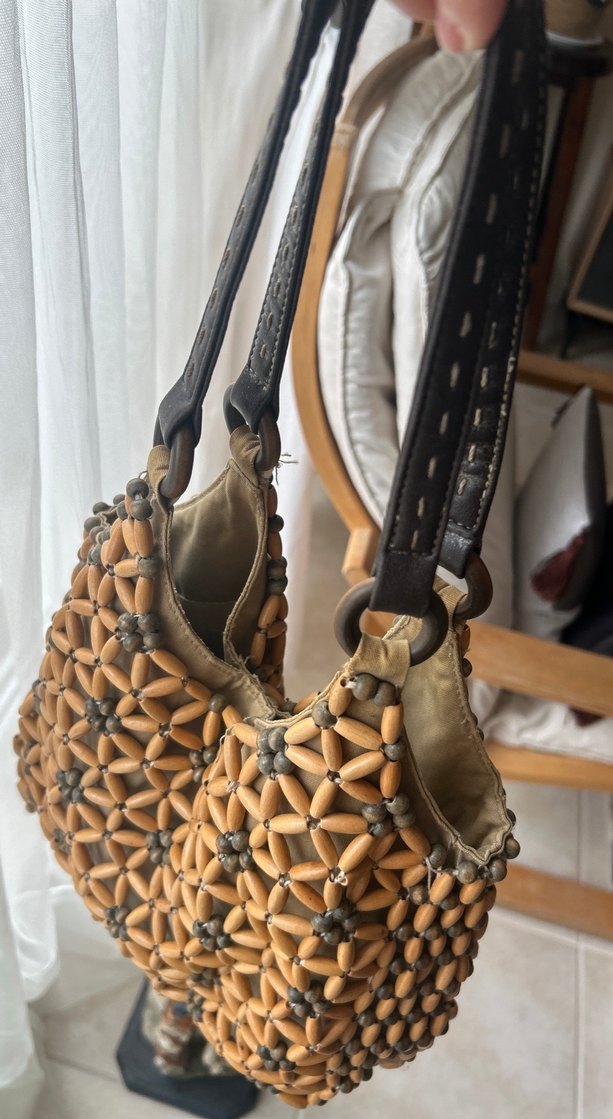 Bej Deri Tokalı Bohem Desenli Kadın Çanta - Görsel 4