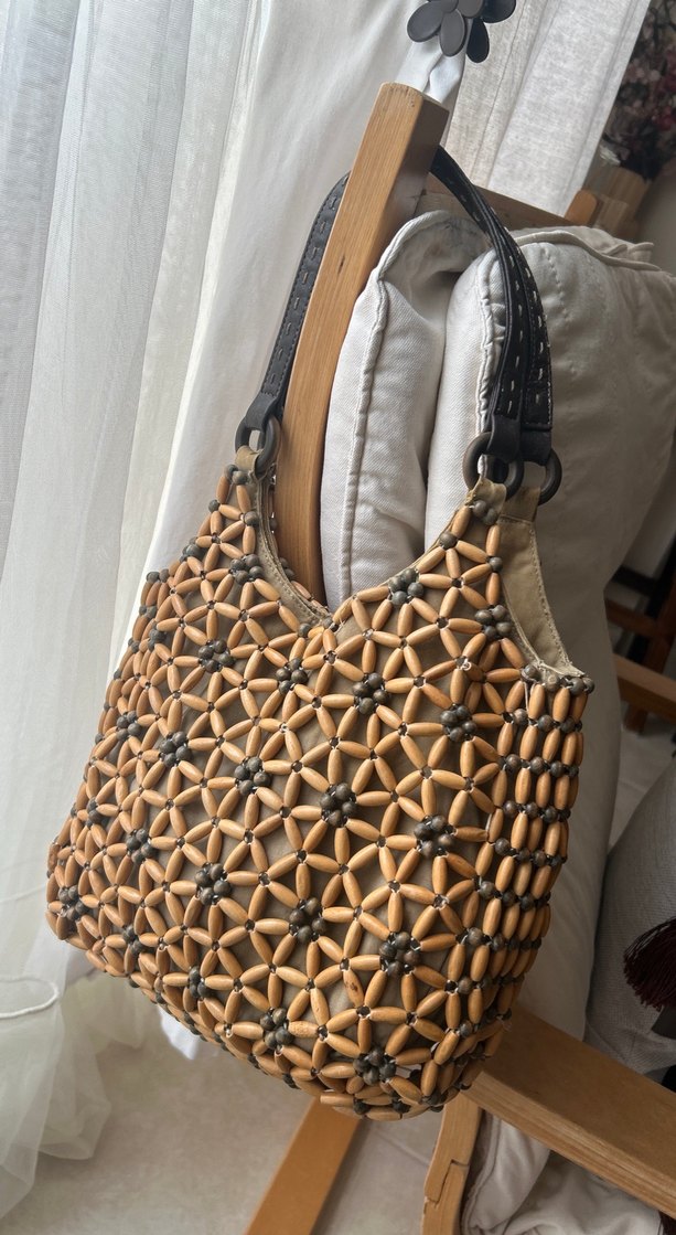 Bej Deri Tokalı Bohem Desenli Kadın Çanta - Görsel 2