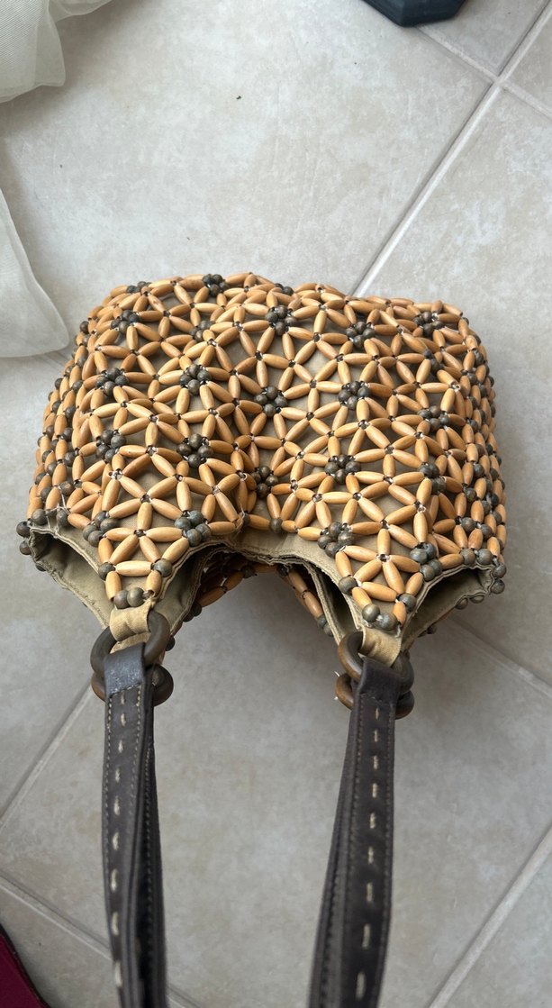 Bej Deri Tokalı Bohem Desenli Kadın Çanta - Görsel 5