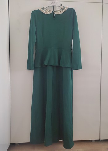 Yeşil Uzun Kollu Vintage Elbise - Görsel 5