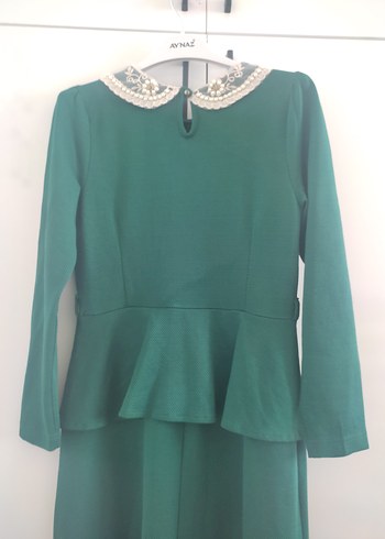 Yeşil Uzun Kollu Vintage Elbise - Görsel 6