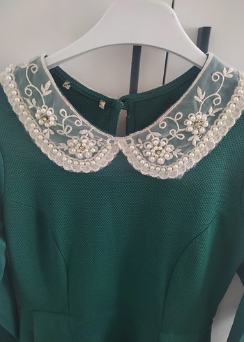 38 Beden Yeşil Uzun Kollu Vintage Elbise