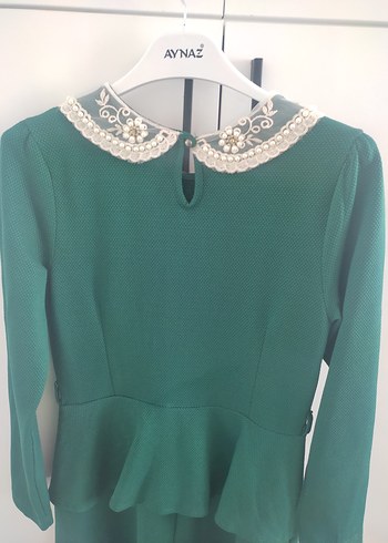 38 Beden yeşil Renk Yeşil Uzun Kollu Vintage Elbise