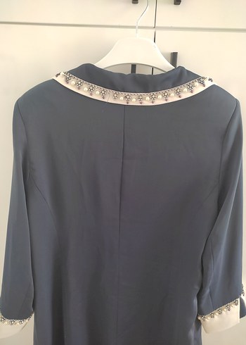 Düğmeli Uzun Anne Düğün Kıyafeti, Beyaz Mavi, 48 beden astarlı - Görsel 6