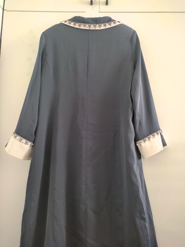 Düğmeli Uzun Anne Düğün Kıyafeti, Beyaz Mavi, 48 beden astarlı - Görsel 5