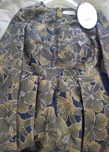 Drapeli Uzun Kollu Gold Kadın Abiye s-m (36-40) beden uyumlu - Görsel 8