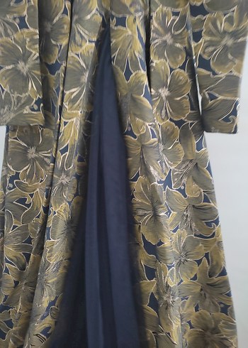 Drapeli Uzun Kollu Gold Kadın Abiye s-m (36-40) beden uyumlu - Görsel 4