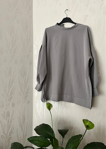 Gri Kadın Uzun Kollu Salaş Sweatshirt