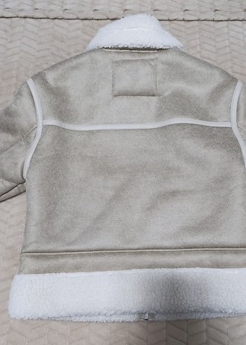 Bej Süet Kadın Ceket, Kürk Detaylı, Midi Boy - Görsel 3