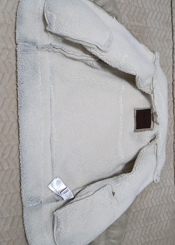 Bej Süet Kadın Ceket, Kürk Detaylı, Midi Boy - Görsel 4