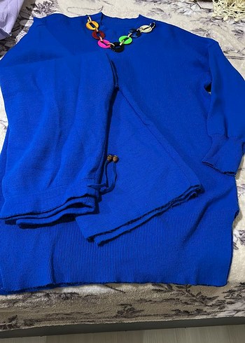 Zincir Detaylı Mavi Uzun Kollu Kadın Triko - Görsel 2